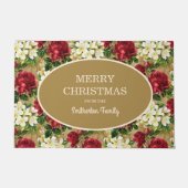 赤いバラ白いライリーメリークリスマスファミリー名 ドアマット (正面)