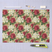 赤いバラ白ライズヴィンテージクリスマスフラワー 薄葉紙 (クラフト)