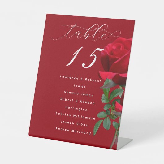 赤いバラ立ちテーブル名記号のリスト 台座サイン (正面)