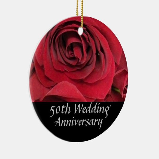 赤いバラ第50記念日の木のオーナメント セラミックオーナメント (右)