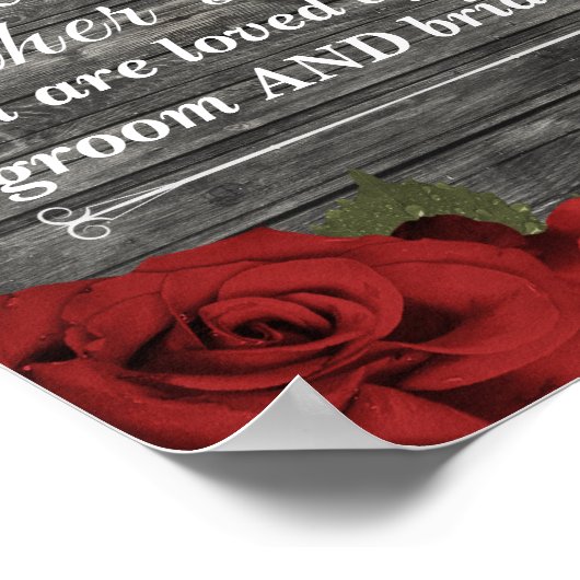 赤いバラ素朴ズブラックレース結婚のシーティングサイン ポスター (角)