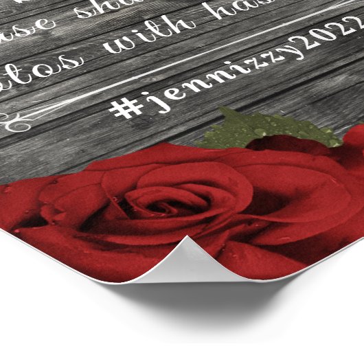 赤いバラ素朴ズブラック結婚レースのハッシュタグ記号 ポスター (角)