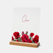赤いバラ結婚のテーブル番号 アクリルサイン (傾斜)