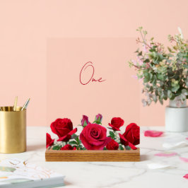 赤いバラ結婚のテーブル番号 アクリルサイン