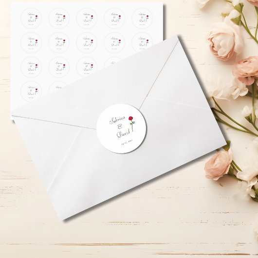 赤いバラ結婚の白い背景 ラウンドシール