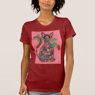 赤いバラ色のミルフィオリ猫 Tシャツ
