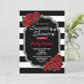 赤いバラ色のランジェリーシャワー(黒と銀) 招待状 (スタンド正面)