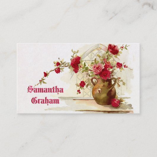 赤いバラ色のヴィンテージの花瓶 名刺 (正面)