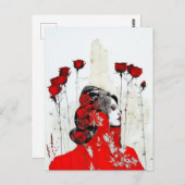 赤いバラ色の女性 ポストカード (正面/裏面)