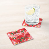 赤いバラ花の模様 スクエアペーパーコースター (インサイチュ)