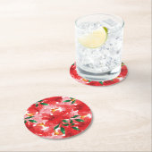 赤いバラ花の模様 ラウンドペーパーコースター (インサイチュ)