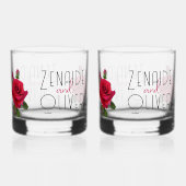 赤いバラ花嫁と花婿結婚のガラス製品 ウイスキーグラス (正面)