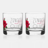 赤いバラ花嫁と花婿結婚のガラス製品 ウイスキーグラス (裏面)