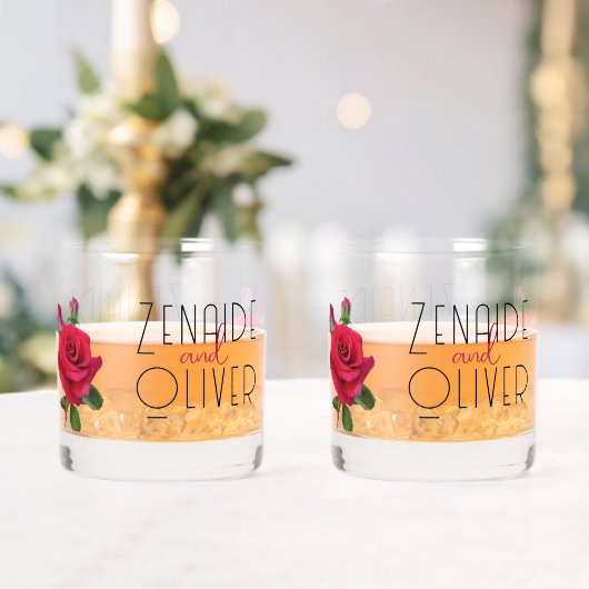 赤いバラ花嫁と花婿結婚のガラス製品 ウイスキーグラス (インサイチュ (ウェディング))