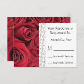 赤いバラ花RSVPのカード 出欠カード (正面/裏面)