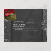 赤いバラ華美のゴシック結婚式の日付を保存 案内ポストカード (裏面)