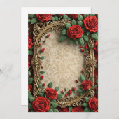 赤いバラ華美ス結婚フレーム 招待状 (正面/裏面)