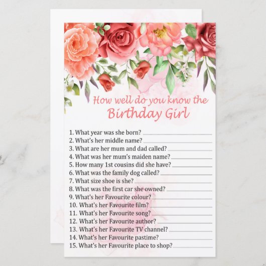 赤いバラ誕生日の女の子をどれだけ知っているか (正面/裏面)