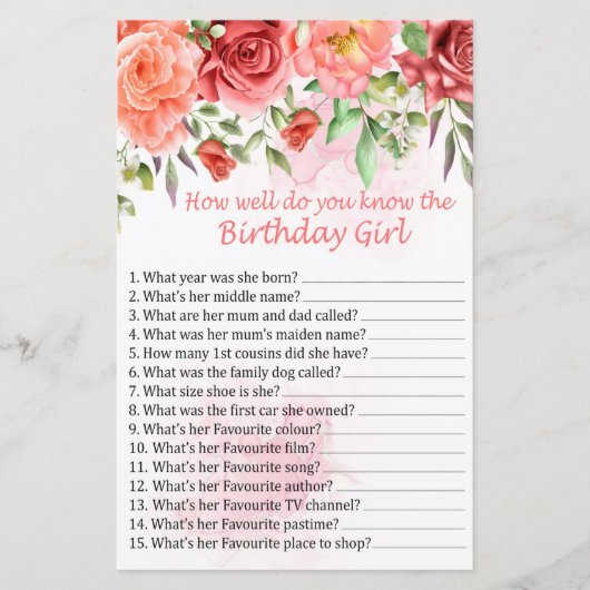 赤いバラ誕生日の女の子をどれだけ知っているか (正面)