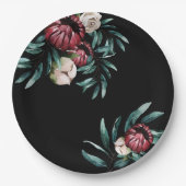 赤いバラ黒の背景スクリプエレガントト ペーパープレート (正面)