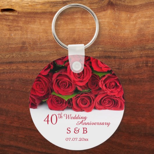赤いバラ40周年結婚を迎える キーホルダー (正面)