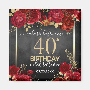 赤いバラ40歳の誕生日，日付の磁石を保存 マグネット