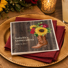 赤いバラ ひまわり カウガールブーツ Quinceanera スタンダードカクテルナプキン