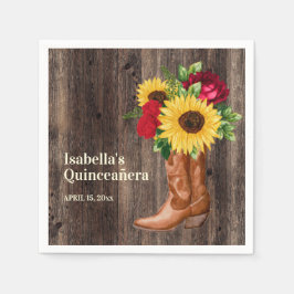赤いバラ ひまわり カウガールブーツ Quinceanera スタンダードカクテルナプキン