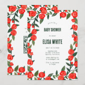 赤いバラ カスタムQRコード ベビーシャワー 招待状 (正面/裏面)