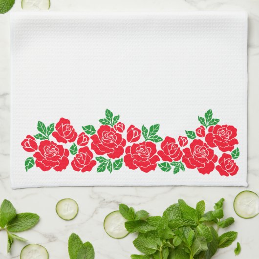 赤いバラ キッチンタオル (折り畳み)