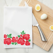 赤いバラ キッチンタオル (四つ折り)