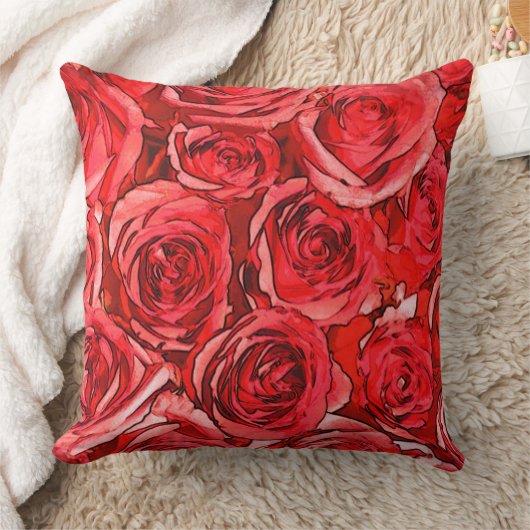 赤いバラ クッション (ブランケット)