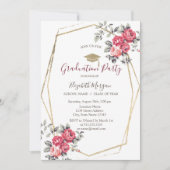 赤いバラ、グラッドキャップ、卒業 招待状 (正面)