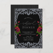 赤いバラ、ストライプゴシックリハーサルディナー 招待状 (正面/裏面)