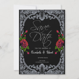 赤いバラ、ストライプゴシックSave The Date Card セーブザデート