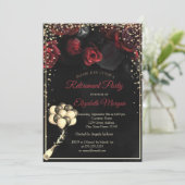 赤いバラ、ダイヤモンド、風船、退職パーティー 招待状 (スタンド正面)