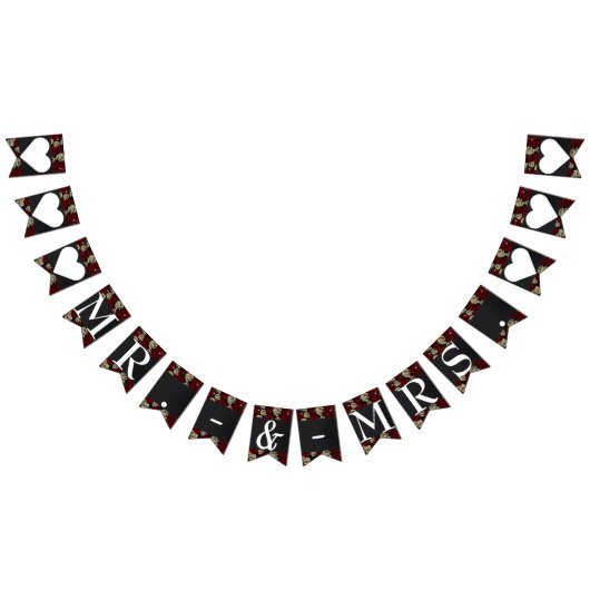 赤いバラ ドクロ 黒 花 ゴシック ミスター＆ミセス バンティングフラッグ (全)