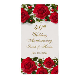赤いバラ&ハート40結婚周年 ラベル
