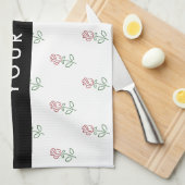 赤いバラ、バラのパターン、あなたの名前 キッチンタオル (四つ折り)