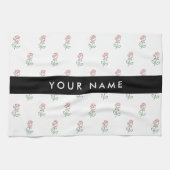 赤いバラ、バラのパターン、あなたの名前 キッチンタオル (横)