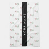 赤いバラ、バラのパターン、あなたの名前 キッチンタオル (縦)