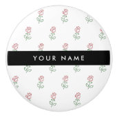 赤いバラ、バラのパターン、あなたの名前 セラミックノブ (正面)