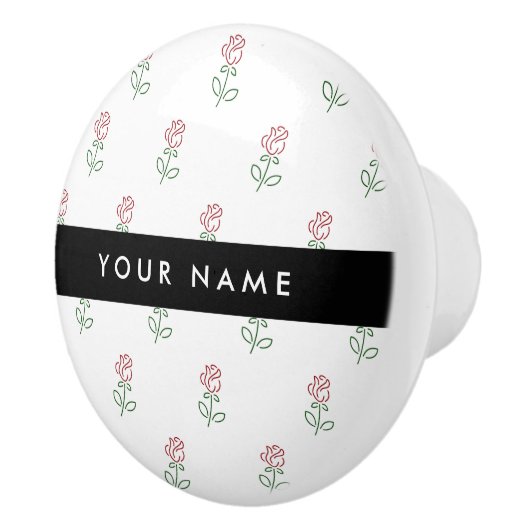 赤いバラ、バラのパターン、あなたの名前 セラミックノブ (右)