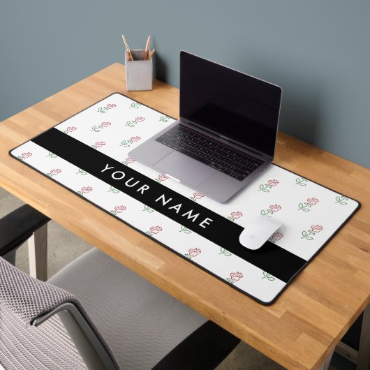 赤いバラ、バラのパターン、あなたの名前 デスクマット (オフィス2)