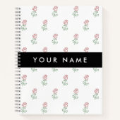 赤いバラ、バラのパターン、あなたの名前 ノートブック (正面)