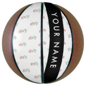 赤いバラ、バラのパターン、あなたの名前 バスケットボール (縦)