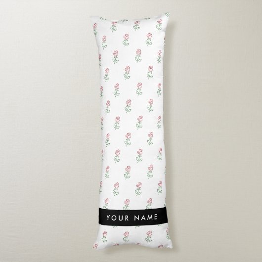 赤いバラ、バラのパターン、あなたの名前 ボディピロー (裏面 (縦))