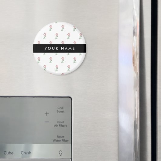 赤いバラ、バラのパターン、あなたの名前 マグネット (インサイチュ (冷蔵庫))