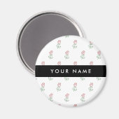 赤いバラ、バラのパターン、あなたの名前 マグネット (正面/裏面)