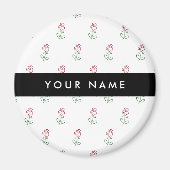 赤いバラ、バラのパターン、あなたの名前 マグネット (正面)